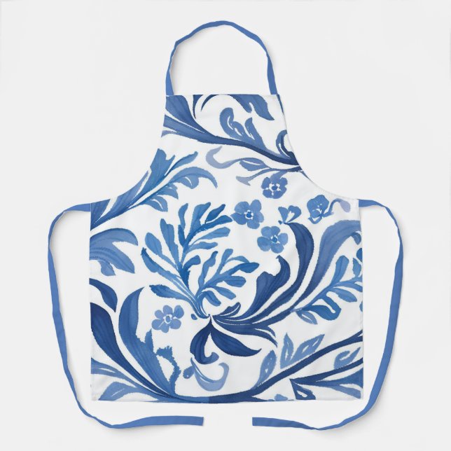 Tablier Design floral bleu et blanc | Chinoiserie Motif (Recto)
