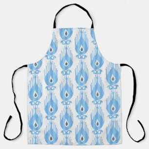 Tablier Design Motif Ikat Blanc Bleu