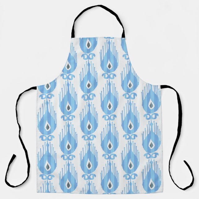 Tablier Design Motif Ikat Blanc Bleu (Recto)