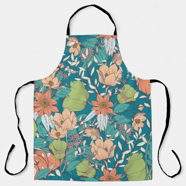 Tablier Design motif sans couture avec fleurs dessinées à  (Recto)