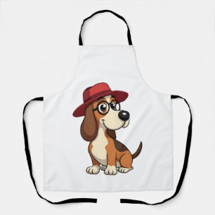 Tablier Dessin animé vintage Basset Hound au chapeau rouge