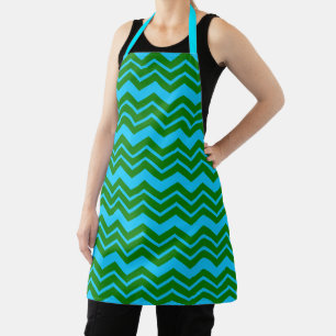 Tablier Dessin chevron zigzag bleu vert 