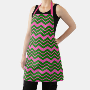 Tablier Dessin chevron zigzag vert rose 