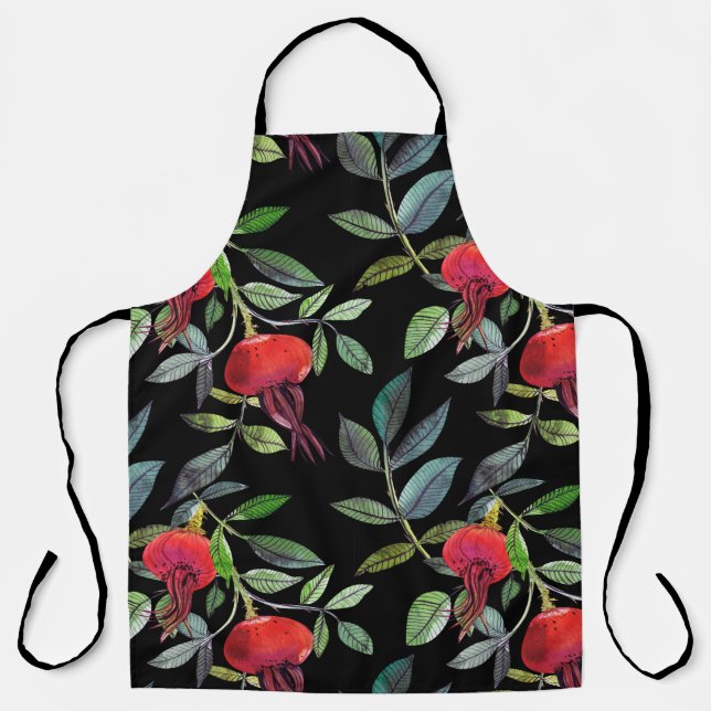 Tablier Dessin d'aquarelle botanique motif dogrose. Brig (Recto)