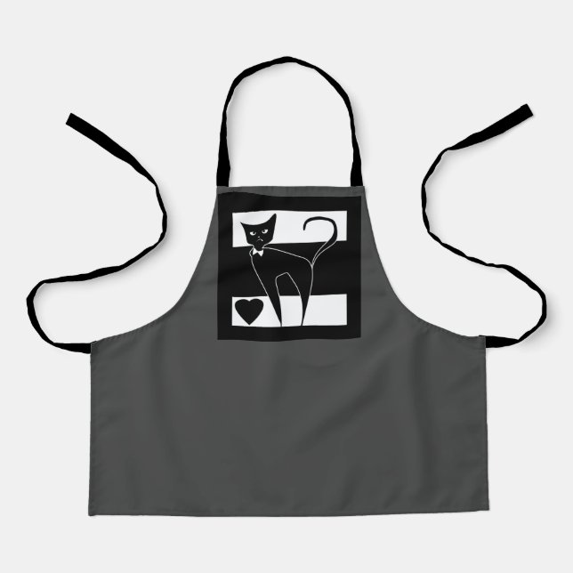 Tablier Dessin de chat animal élégant noir blanc moderne s (Recto)
