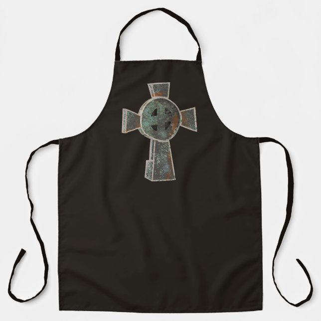 Tablier Dessin de croix de pierre tombale de cimetière got (Recto)