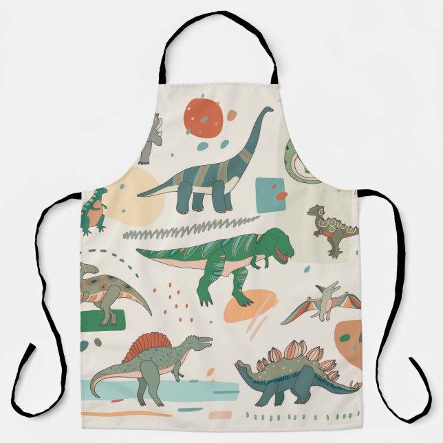 Tablier Dessin de Dinosaur : jeu d'illustrations vintage. (Recto)