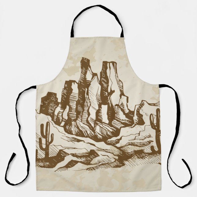 Tablier Dessin dessiné à la main. Paysage typique du déser (Recto)