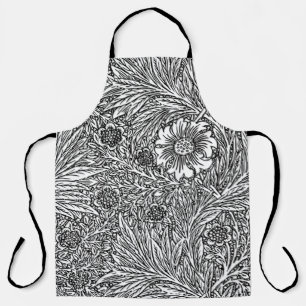 Tablier Dessin floral complexe en noir et blanc