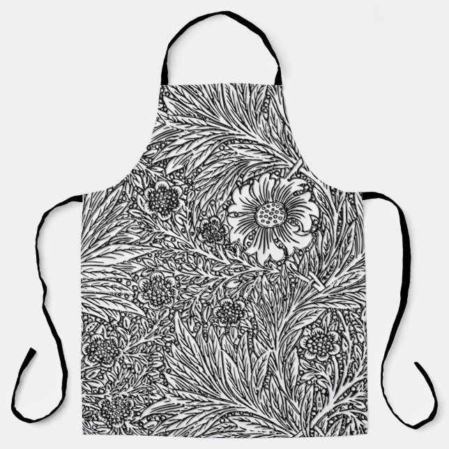 Tablier Dessin floral complexe en noir et blanc (Recto)