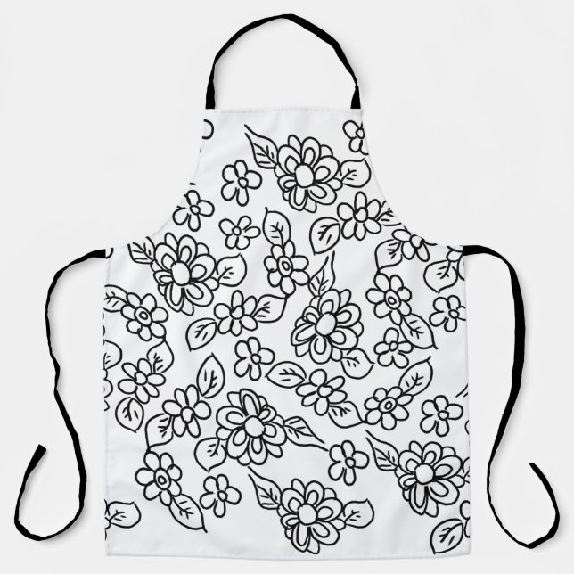 Tablier Dessin floral noir et blanc (Recto)