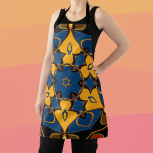 Tablier Dessin Mandala Fleur jaune bleu et orange