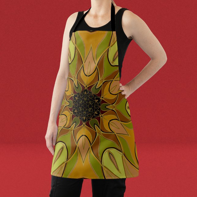 Tablier Dessin Mandala Fleur Jaune et Vert (Créateur téléchargé)