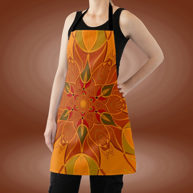 Tablier Dessin Mandala Fleur orange et rouge (Créateur téléchargé)