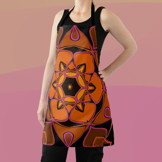 Tablier Dessin Mandala Fleur orange rose et noir (Créateur téléchargé)