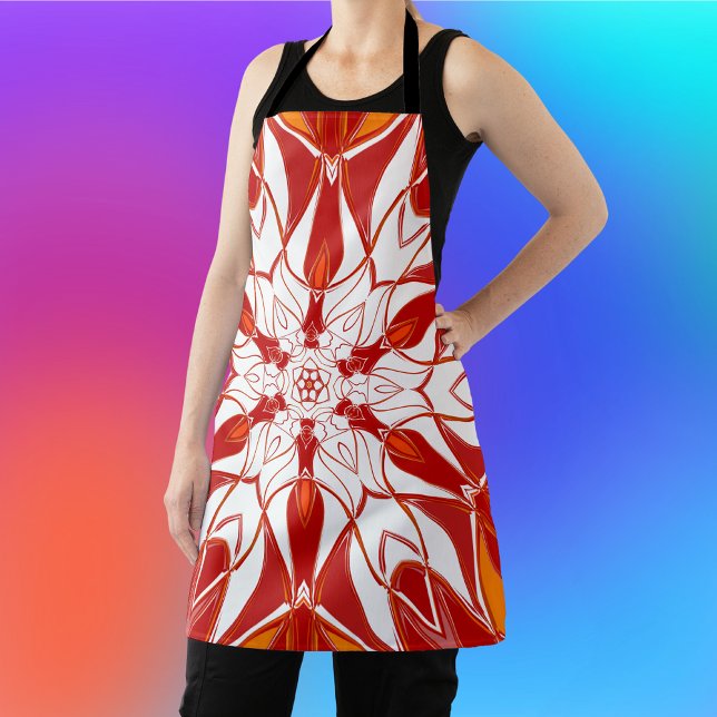 Tablier Dessin Mandala Fleur rouge orange et blanc (Créateur téléchargé)