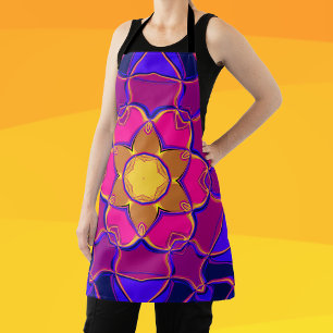 Tablier Dessin Mandala Flower jaune rose et bleu