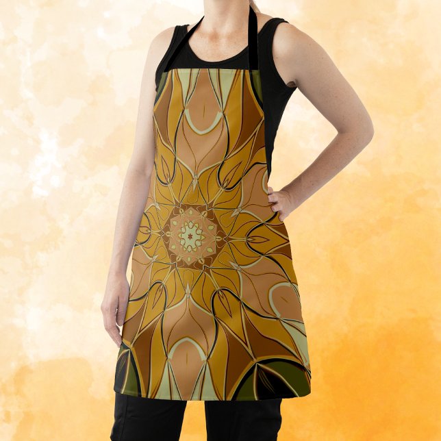 Tablier Dessin Mandala Flower orange et vert (Créateur téléchargé)