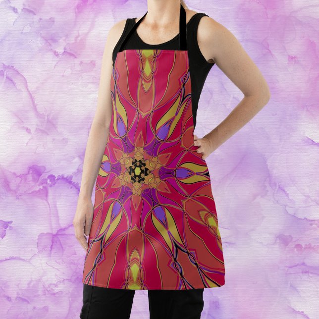 Tablier Dessin Mandala Flower rose jaune et violet (Créateur téléchargé)