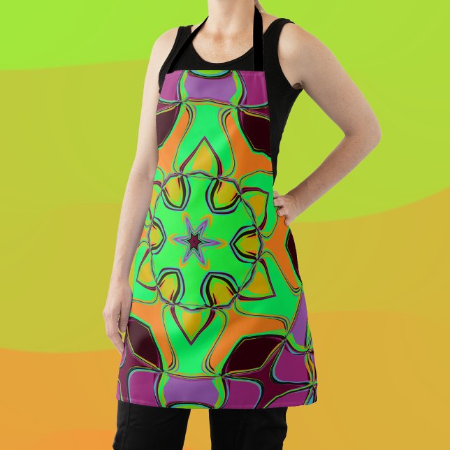 Tablier Dessin Mandala Flower vert orange et violet (Créateur téléchargé)