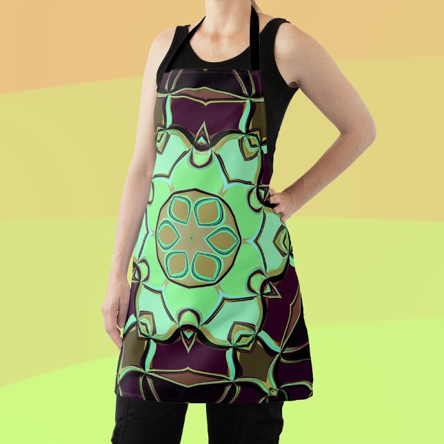 Tablier Dessin Mandala Flower vert violet et noir (Créateur téléchargé)