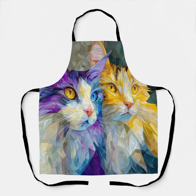 Tablier Deux chats violets et jaunes (Recto)