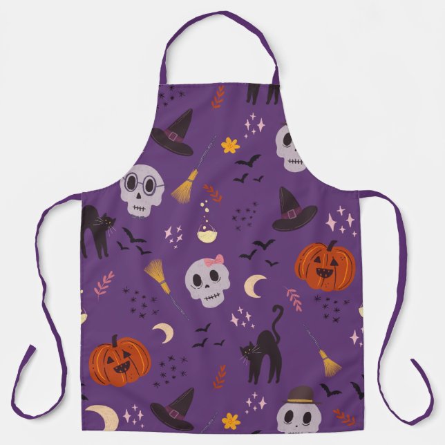 Tablier d'Halloween – Crânes, Citrouilles et Chats (Recto)