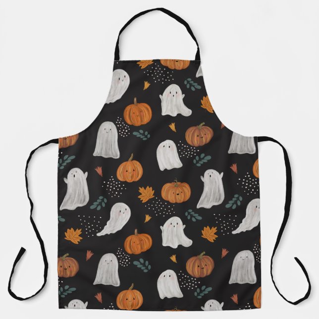 Tablier d'Halloween – Fantômes, citrouilles et feu (Recto)