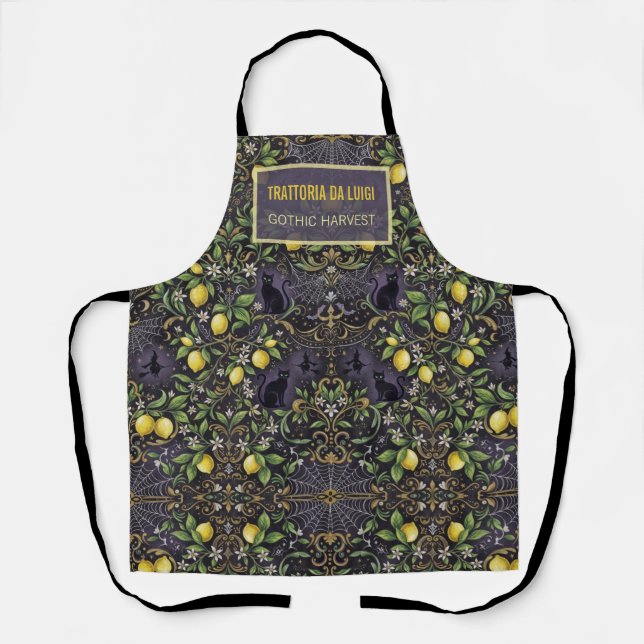 Tablier d'Halloween Gothique Botanique Citron  (Recto)