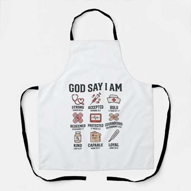 Tablier Dieu dit que je suis infirmière Foi Design de grav (Recto)