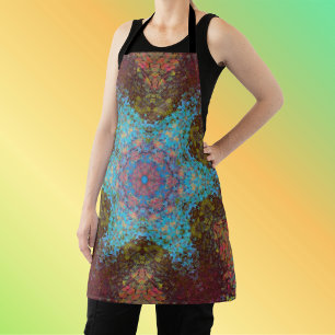 Tablier Digital Mandala bleu rouge et vert