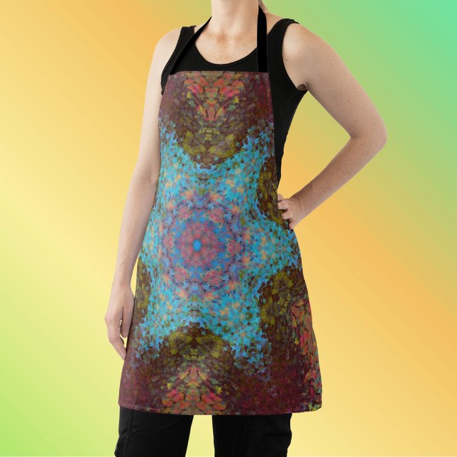 Tablier Digital Mandala bleu rouge et vert (Créateur téléchargé)