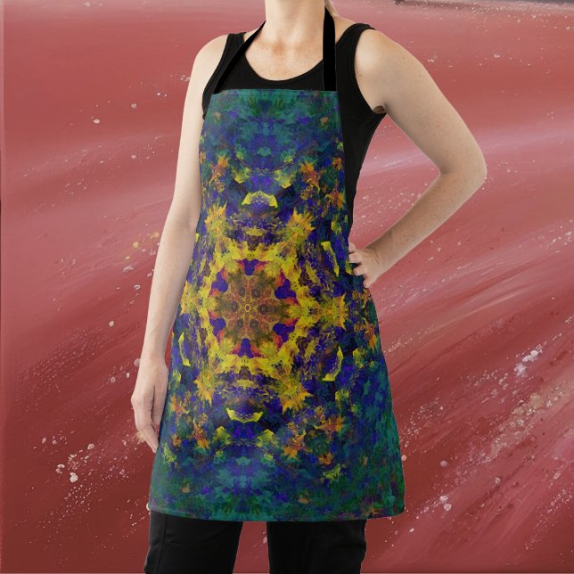 Tablier Digital Mandala jaune bleu et vert (Créateur téléchargé)