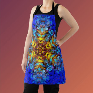 Tablier Digital Mandala jaune et bleu