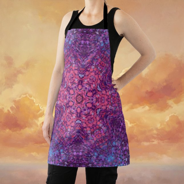 Tablier Digital Mandala rose violet et bleu (Pink Purple and Blue Digital Mandala Apron by Wormhole Orbital)