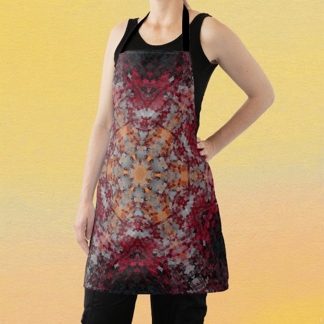 Tablier Digital Mandala rouge blanc orange et noir (Red White Orange and Black Digital Paint Mandala Apron By Wormhole Orbital)