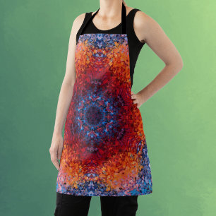 Tablier Digital Mandala rouge orange et bleu