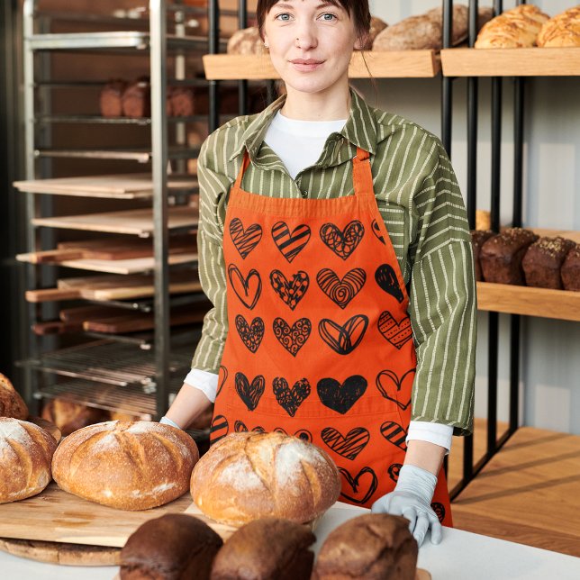 Tablier D'Illustration À Main Des Coeurs De Doodle (Créateur téléchargé)