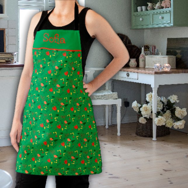 Tablier d'impression motif fleur sauvage vert (Créateur téléchargé)