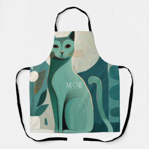 Tablier d'impression Retro Green Cat pour Amoureux