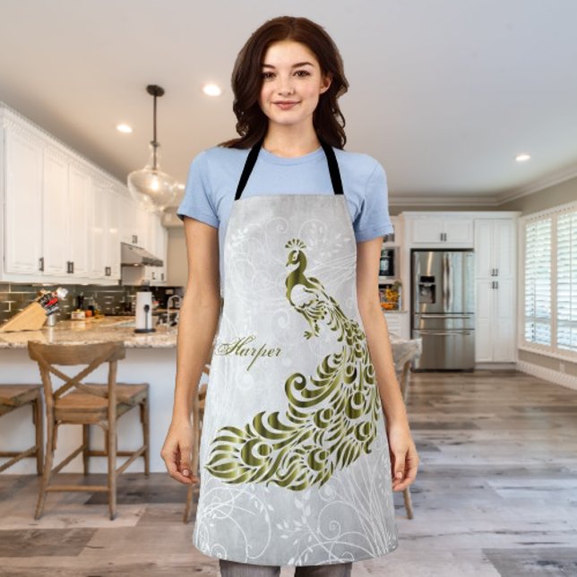 Tablier d'impression tout-en-plan personnalisé Gol (Gold Peacock Personalized Apron)