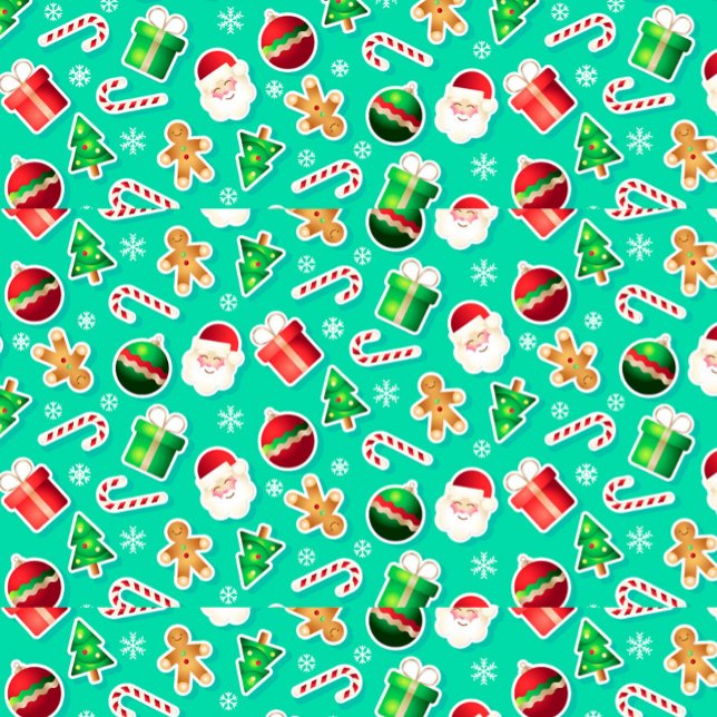 Tablier d'impression tout-en-un de vacances, tabli (A vibrant holiday themed pattern featuring Santa Christmas trees, gifts, and gingerbread cookies. )