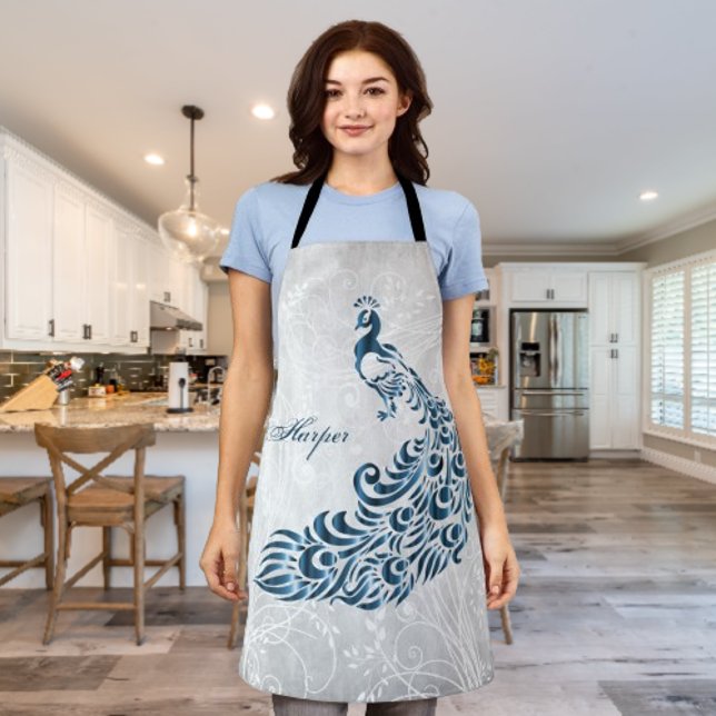 Tablier d'impression tout-en-un personnalisé (Blue Peacock Personalized Apron)