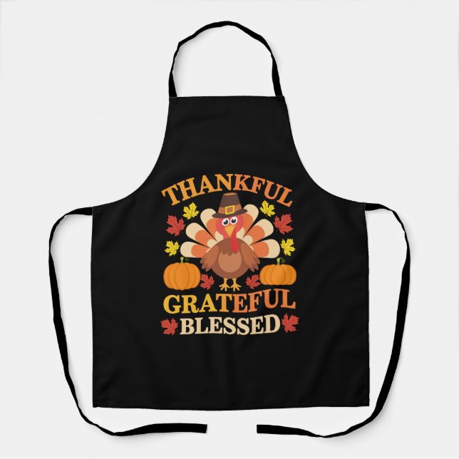 Tablier Dinde de Thanksgiving Béni Reconnaissant Grateful (Recto)