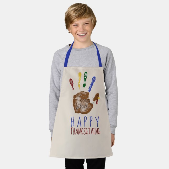 Tablier Dinde Empreinte Main Enfant Joyeux Thanksgiving Mi (Porté)