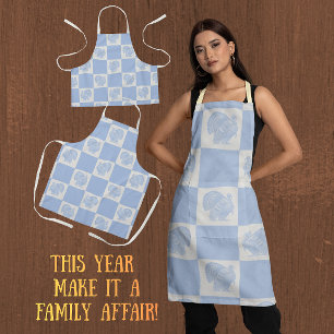 Tablier Dindes de Thanksgiving vintage bleu blanc de campa