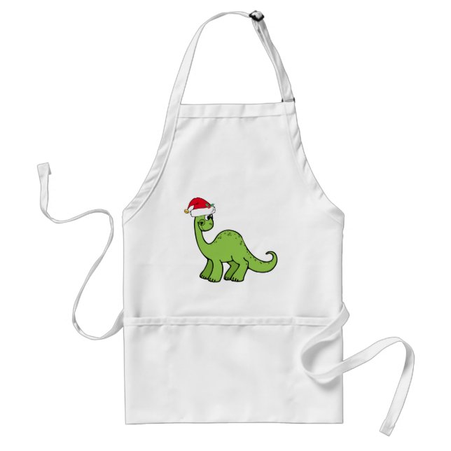 Tablier Dinosaure de Noël Vert Père Noël Personnalisé (Devant)
