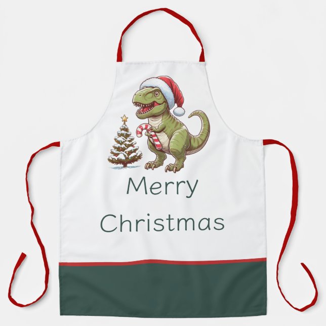 Tablier Dinosaure sucre de canne de Noël mignon (Recto)