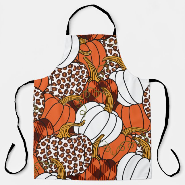 Tablier Divers citrouilles. Leopard, orange, blanc et buf (Recto)