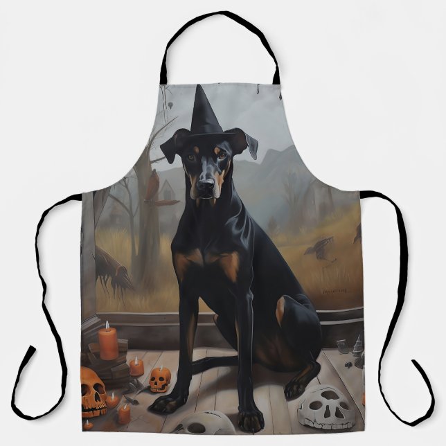 Tablier Doberman Citrouille Halloween effroi (Recto)